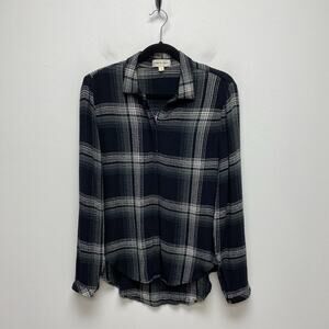 Cloth & Stone Anthropologie Womens Black White Plaid Flannel* Button Up Shirt S